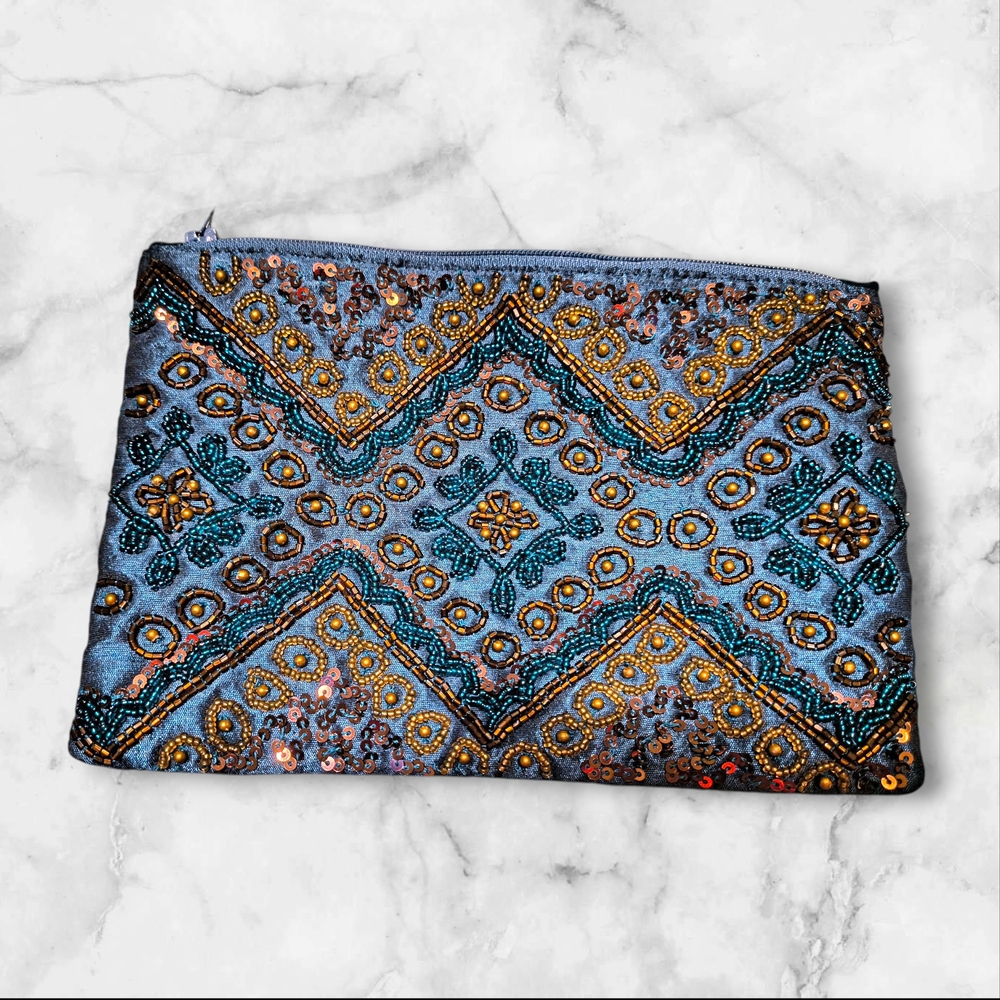 Teal and Gold Beaded Clutch